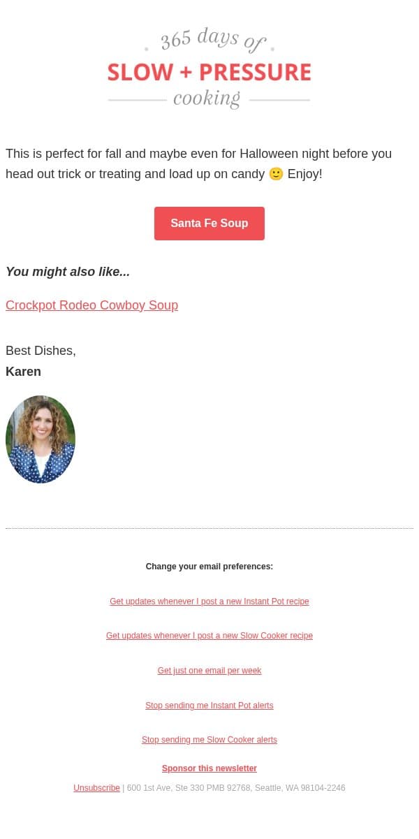 Southern Santa Fe Ground Beef Soup email from 365 Days of Slow Cooking screenshot