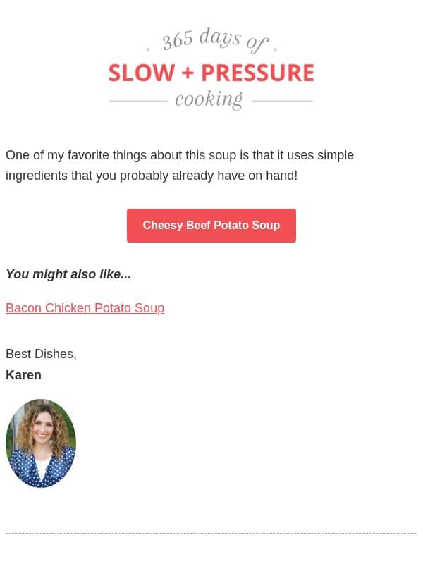 Cheesy Beef and Potato Soup email from 365 Days of Slow Cooking