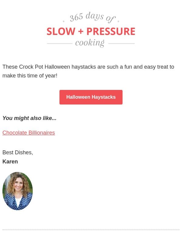 Crock Pot Halloween Haystacks email from 365 Days of Slow Cooking