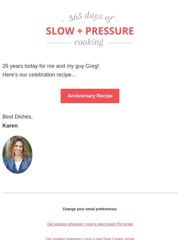 26 years and counting… email from 365 Days of Slow Cooking