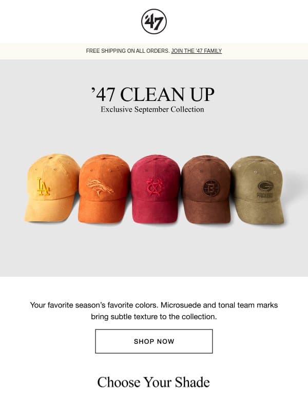 The Exclusive September Collection email from '47 Brand