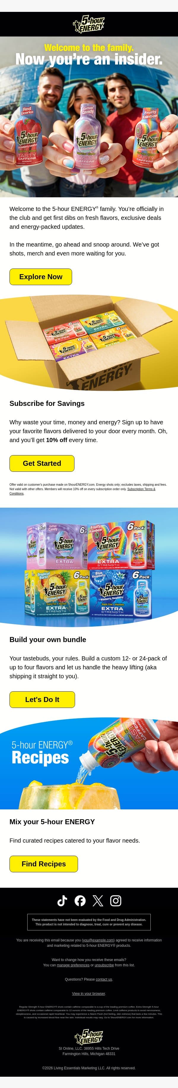 Welcome! You've found it. email from 5-hour Energy screenshot