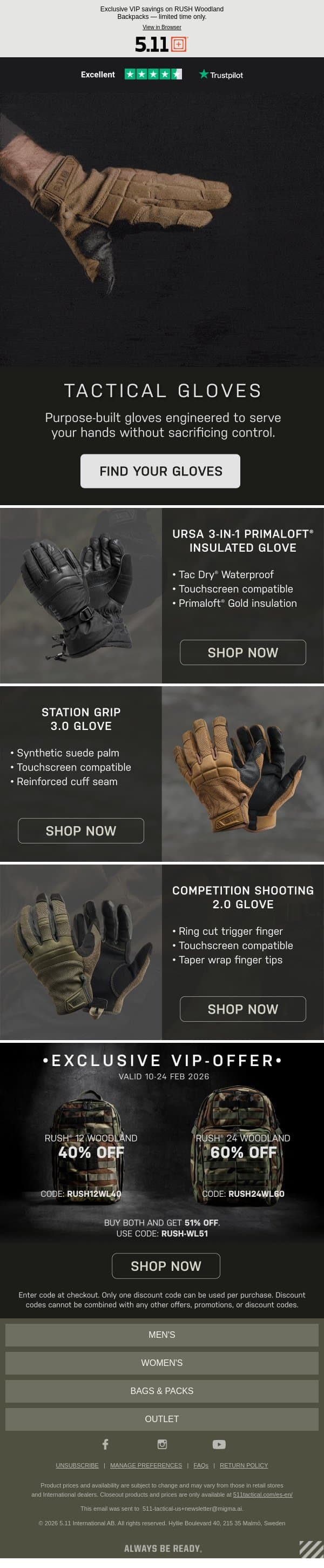Find Your Perfect Tactical Gloves email from 5.11 Tactical screenshot