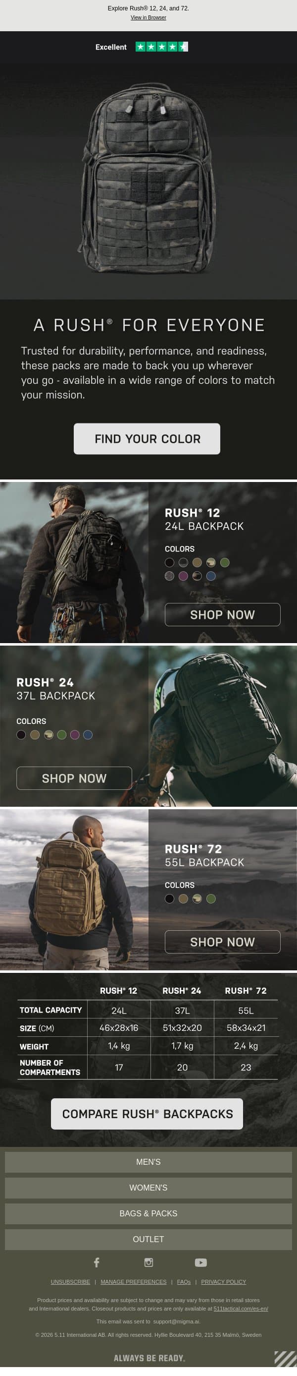 A RUSH® for Everyone email from 5.11 Tactical screenshot
