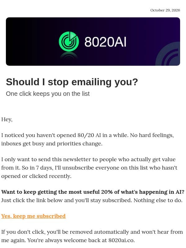 Should I stop emailing you? email from 8020 AI
