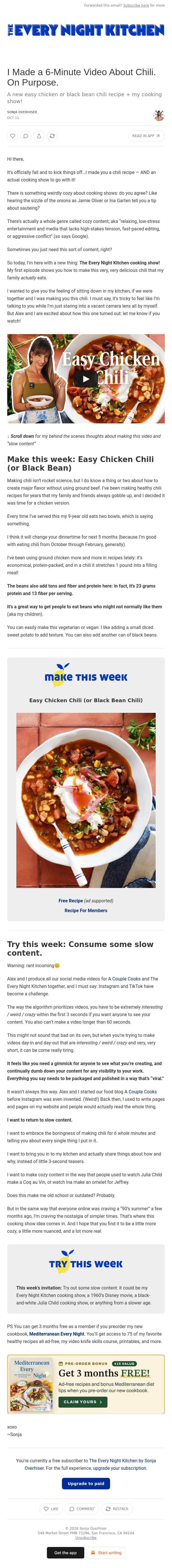 I Made a 6-Minute Video About Chili. On Purpose. email from A Couple Cooks screenshot