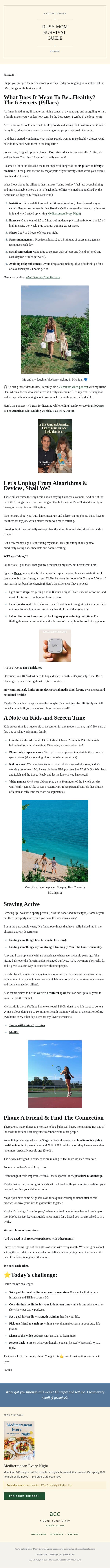 Unplugging & Becoming a Balanced, Happy Mom (Day 4) email from A Couple Cooks screenshot