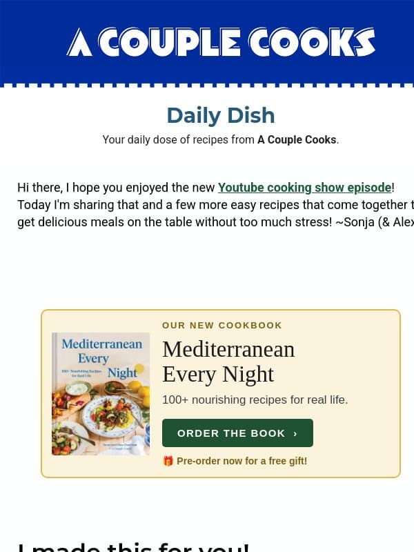 🍽️ My favorite easy dinners for busy nights! email from A Couple Cooks