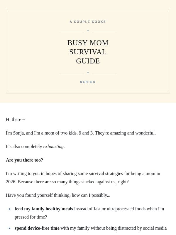 I'm Finally Sharing My Story -- Here It Is (Day 1) email from A Couple Cooks