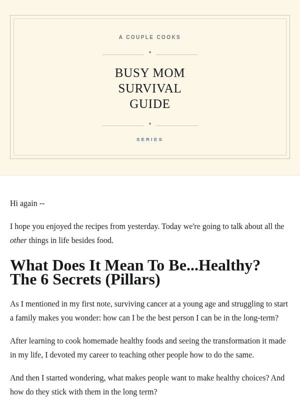 Unplugging & Becoming a Balanced, Happy Mom (Day 4) email from A Couple Cooks
