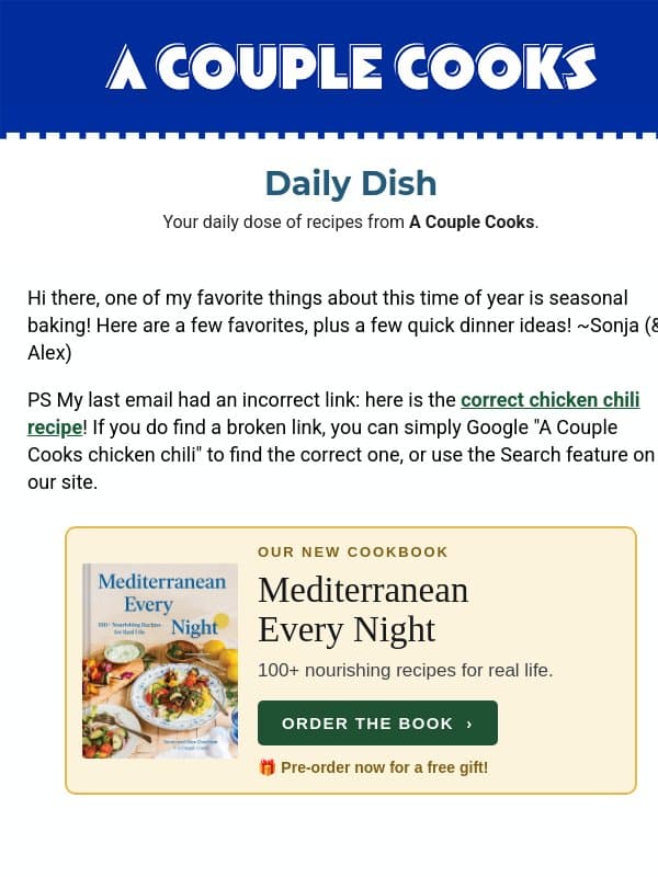🥧 10 easy recipes to bake this week email from A Couple Cooks