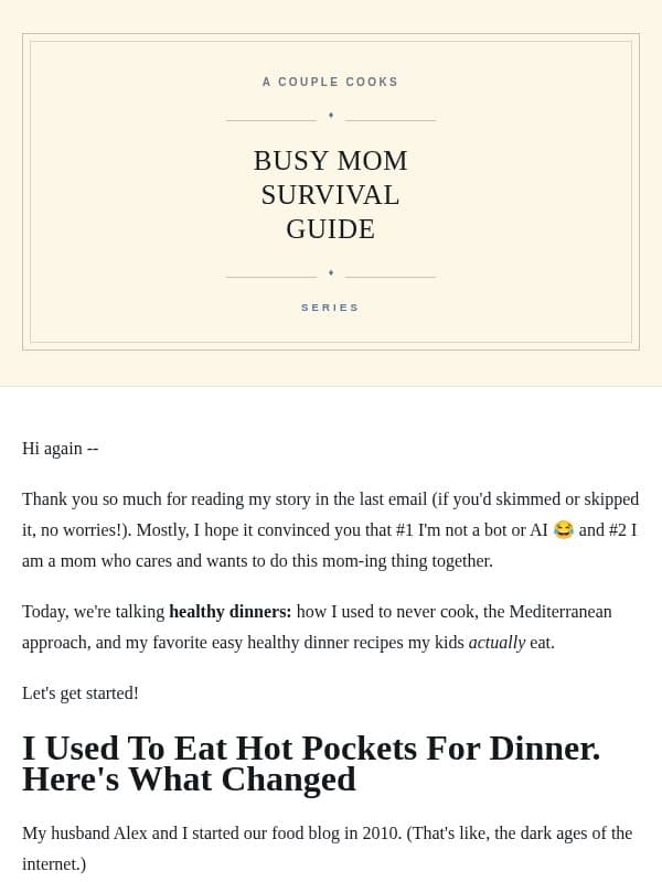 How To Feed Your Family Healthy Dinners...Without Stress! (Day 2) email from A Couple Cooks