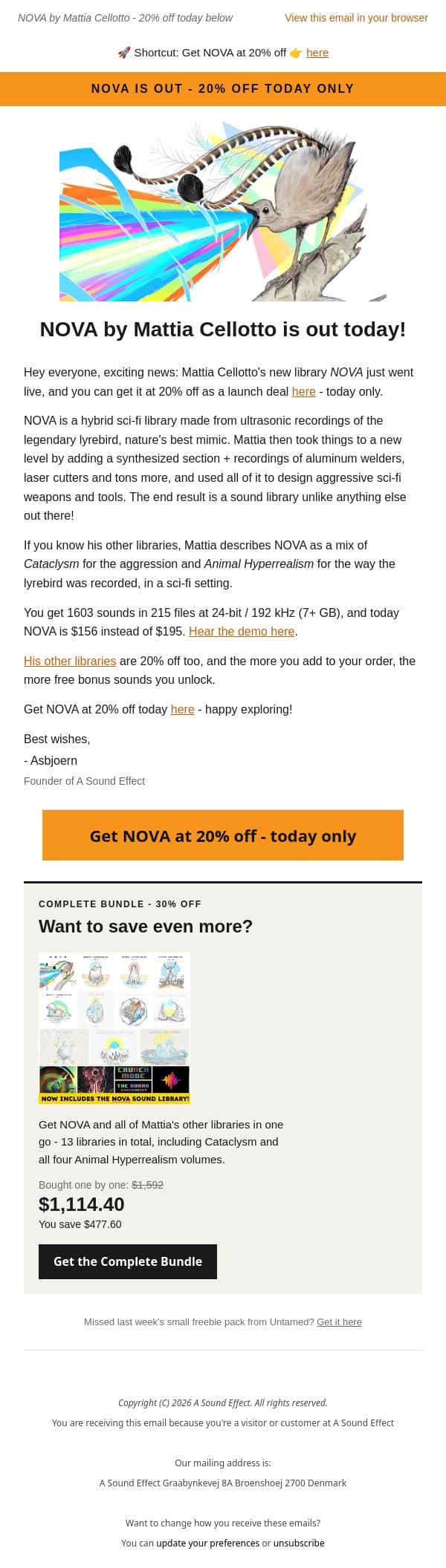 💥 NOVA by Mattia Cellotto is out - save 20% on it, today only! email from A Sound Effect screenshot
