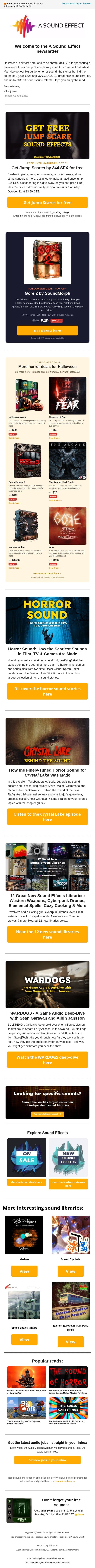 π 100 FREE Jump Scare SFX | The sound of WARDOGS, CRYSTAL LAKE & 70+ horror sound stories email from A Sound Effect screenshot