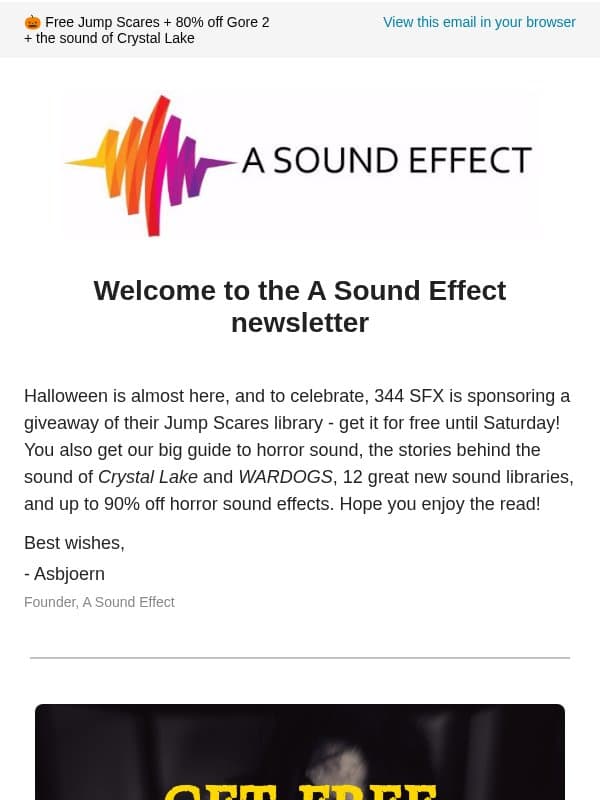 π 100 FREE Jump Scare SFX | The sound of WARDOGS, CRYSTAL LAKE & 70+ horror sound stories email from A Sound Effect