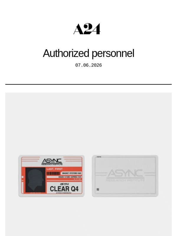 Async Research Institute Employee Identification Badge email from A24