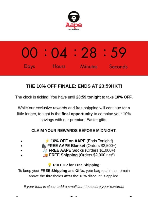 ⌛ FINAL HOURS: 10% OFF ends at midnight! email from Aape