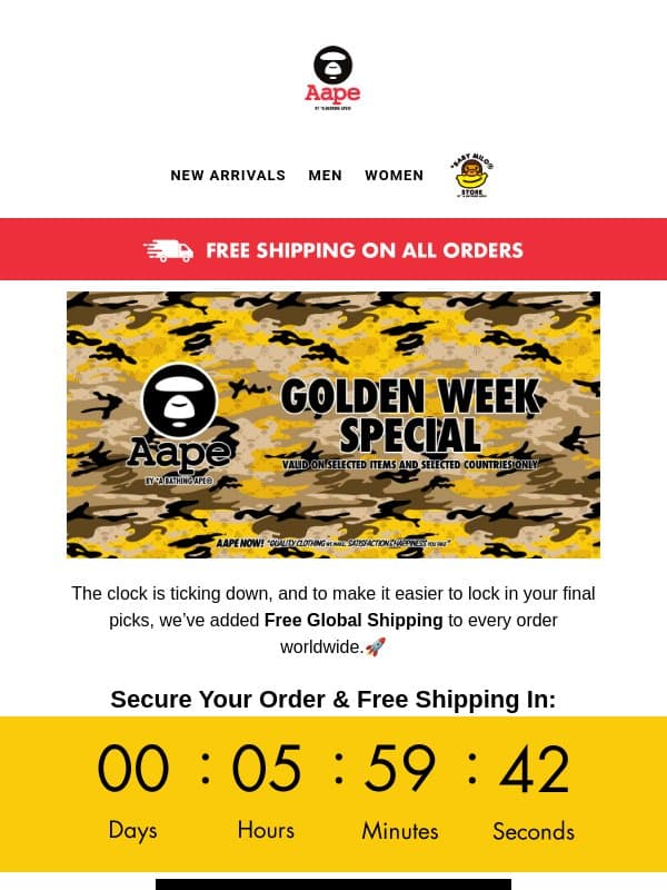 ⏰Final Call: Claim your cart before the promotion ends tonight! email from Aape