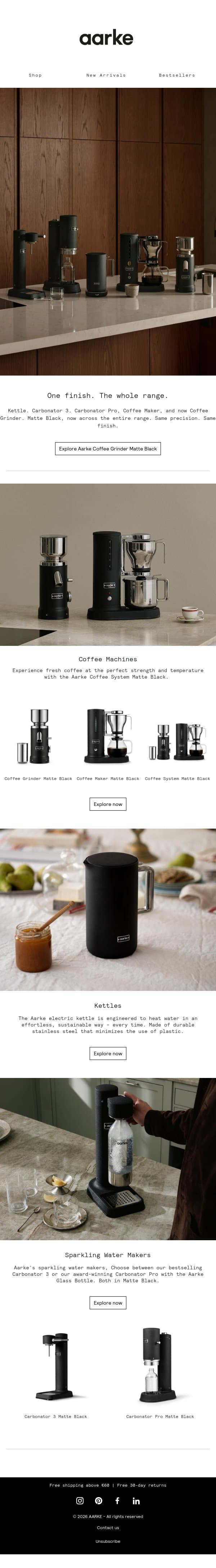 One finish. The whole range. email from Aarke screenshot