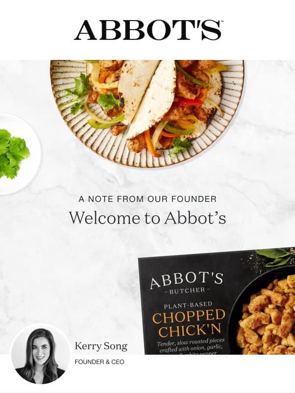 A Note From Our Founder email from Abbot’s Butcher