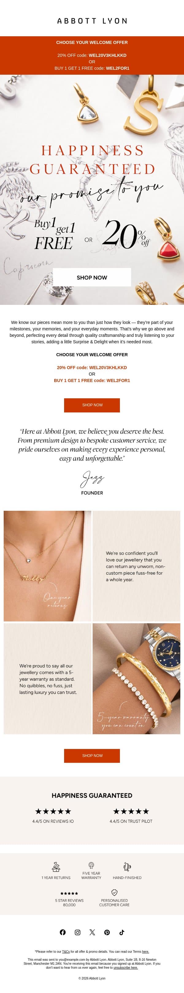 Choose your welcome offer 🧡 email from Abbott Lyon screenshot