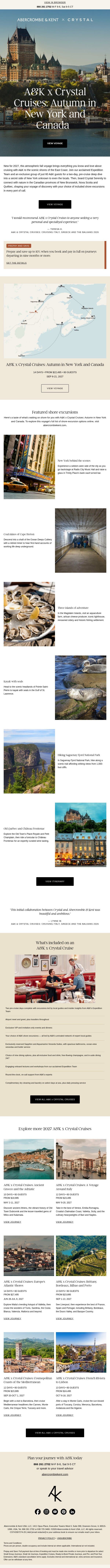 Where to Next | A&K x Crystal Cruises: Autumn in New York and Canada email from Abercrombie & Kent screenshot