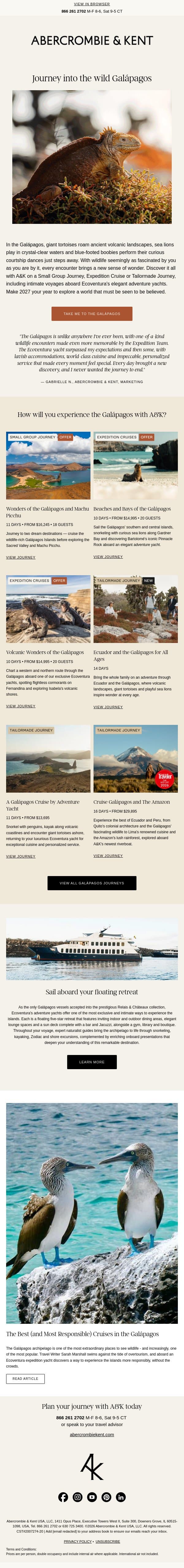 The Galápagos, where wildlife writes the itinerary email from Abercrombie & Kent screenshot