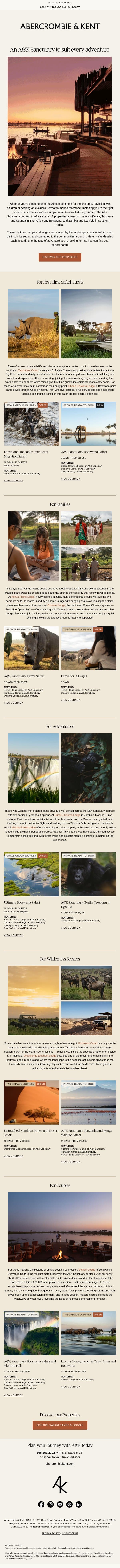 Which A&K Sanctuary is right for you? email from Abercrombie & Kent screenshot