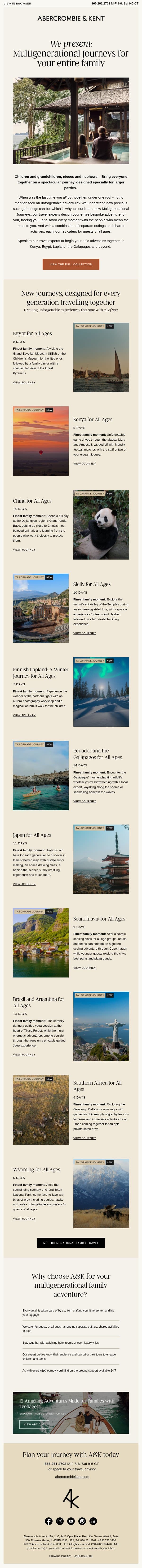 NEW! Tailormade Multigenerational Journeys collection email from Abercrombie & Kent screenshot
