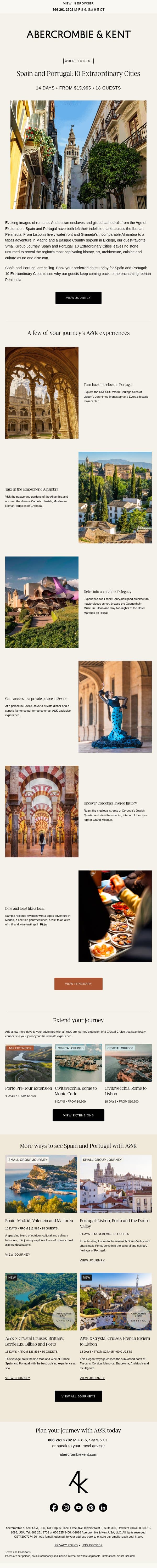 Where to Next | Spain and Portugal: 10 Extraordinary Cities email from Abercrombie & Kent screenshot