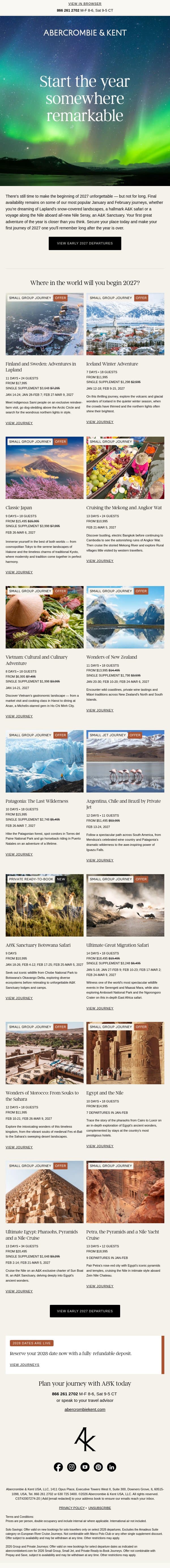 Last chance to book your early 2027 escape email from Abercrombie & Kent screenshot