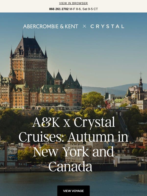 Where to Next | A&K x Crystal Cruises: Autumn in New York and Canada email from Abercrombie & Kent