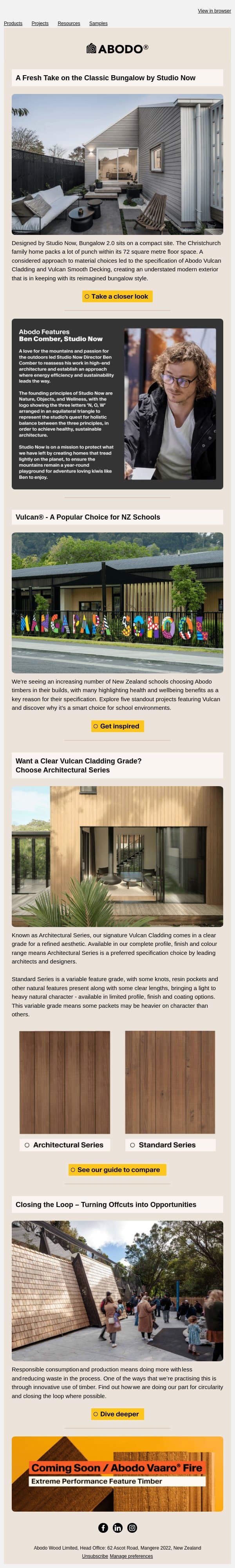 Bungalow 2.0 + Studio Now email from Abodo Wood screenshot