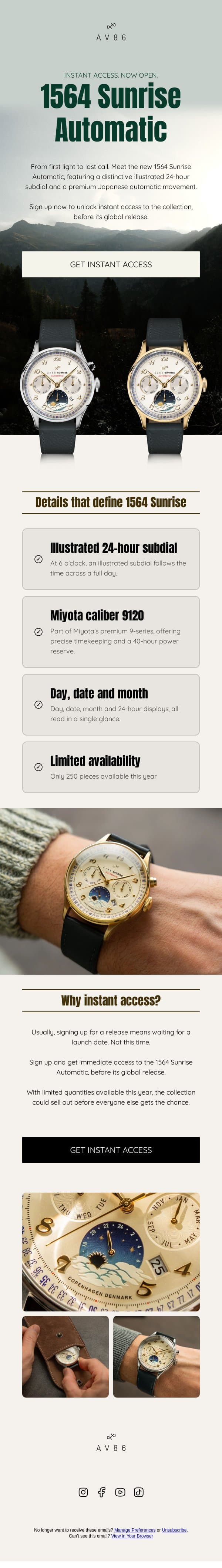 New release: 1564 Sunrise Automatic email from About Vintage screenshot