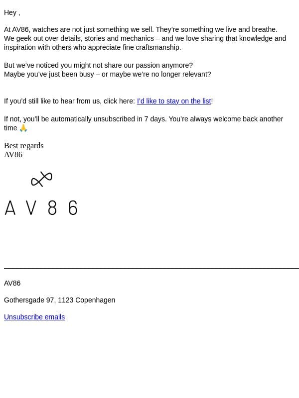 Our passion keeps ticking – are you still with us? email from About Vintage