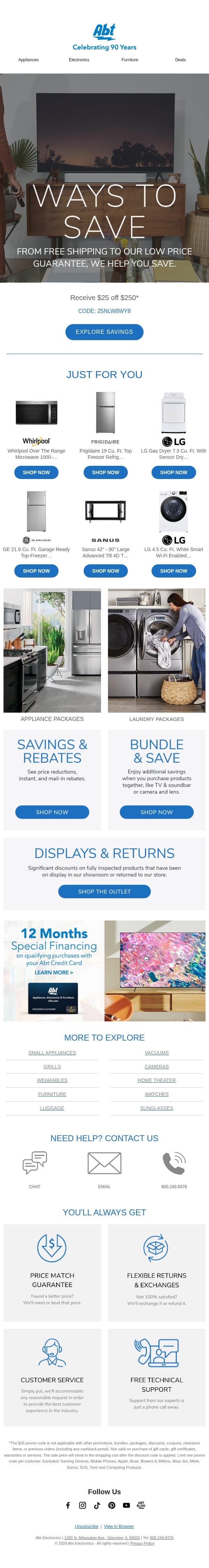 Ways to Save at Abt email from Abt Electronics screenshot