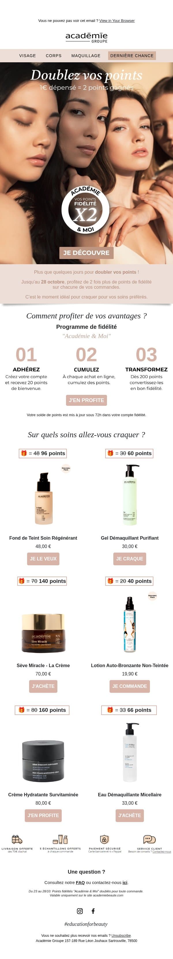 Plus que quelques jours pour doubler vos points ⏳ email from Académie Scientifique de Beauté screenshot