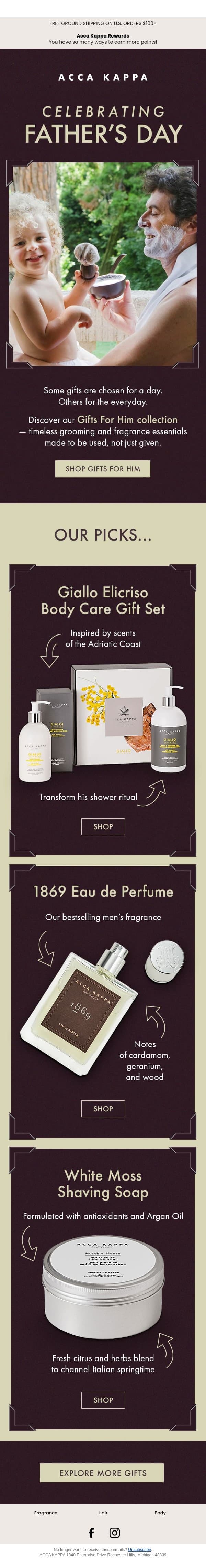 Still looking for something special? email from Acca Kappa screenshot