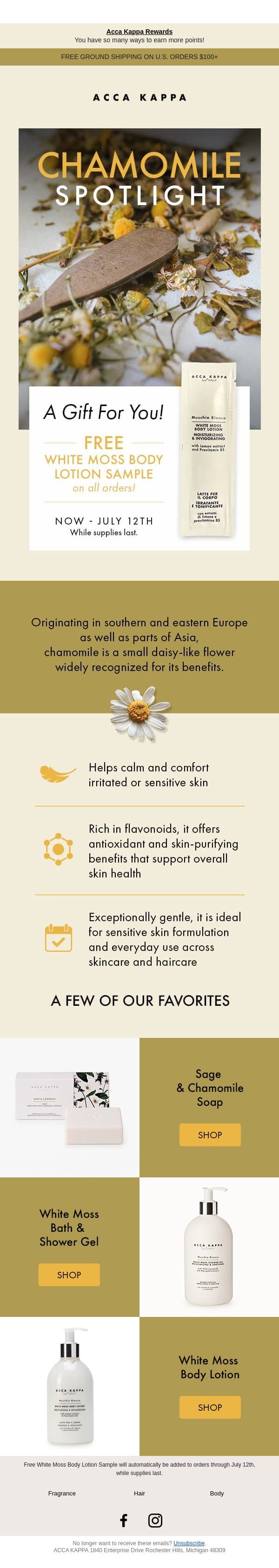 Why We Love Chamomile 💛 email from Acca Kappa screenshot