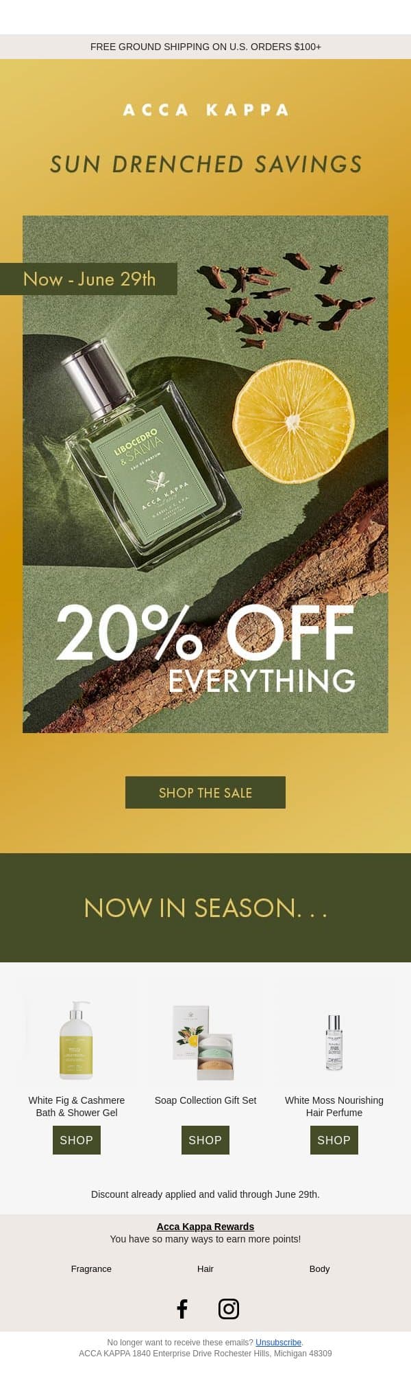 20% off everything! ποΈ email from Acca Kappa screenshot