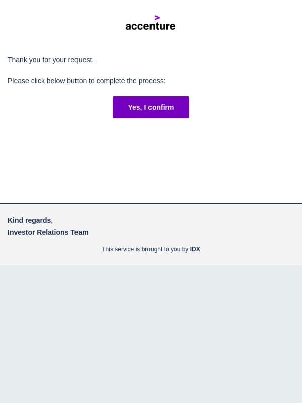 Verify your request for Accenture Corporate Alert Service email from Accenture screenshot