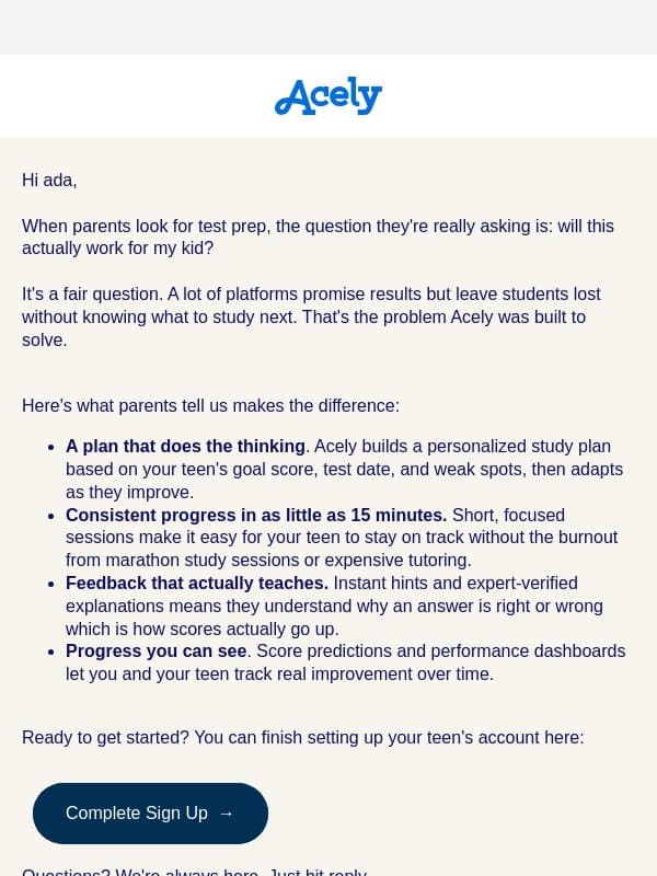 Your child's next big "aha!" moment is waiting email from Acely