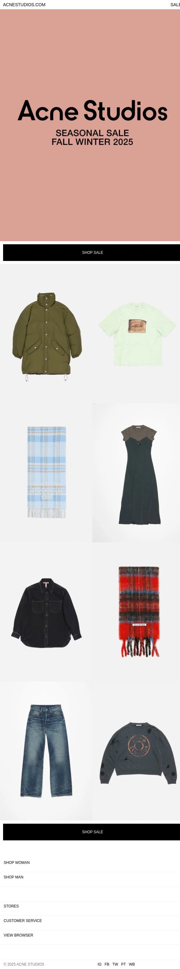 New sale items email from Acne Studios screenshot