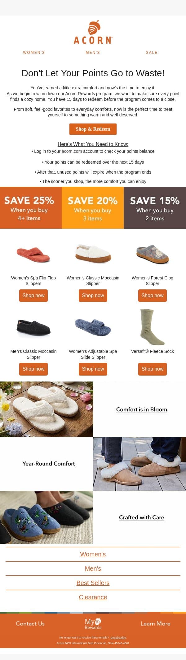Reminder: Points Are Expiring Soon email from Acorn Sheepskin screenshot