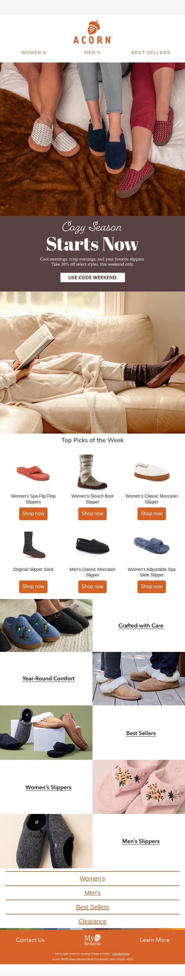 Cozy Season Starts Now🍂 email from Acorn Sheepskin screenshot