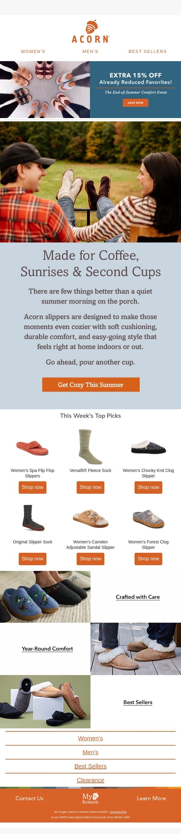 Officially Porch Sitting Season email from Acorn Sheepskin screenshot