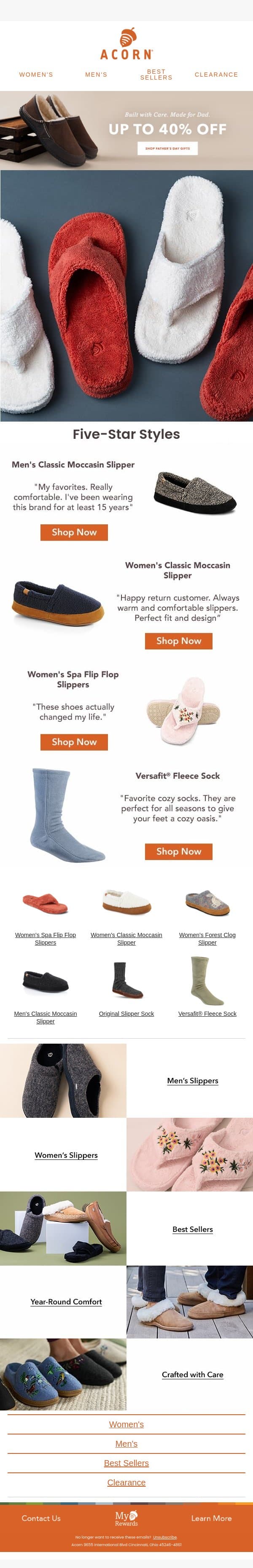 Five-star styles too good to miss email from Acorn Sheepskin screenshot