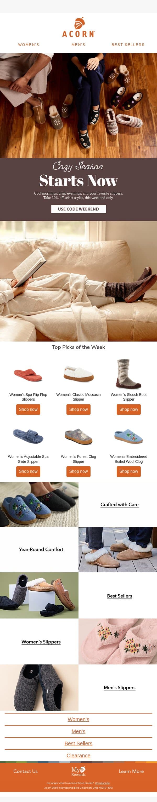 Ends Tonight: Fall Comfort for Less email from Acorn Sheepskin screenshot