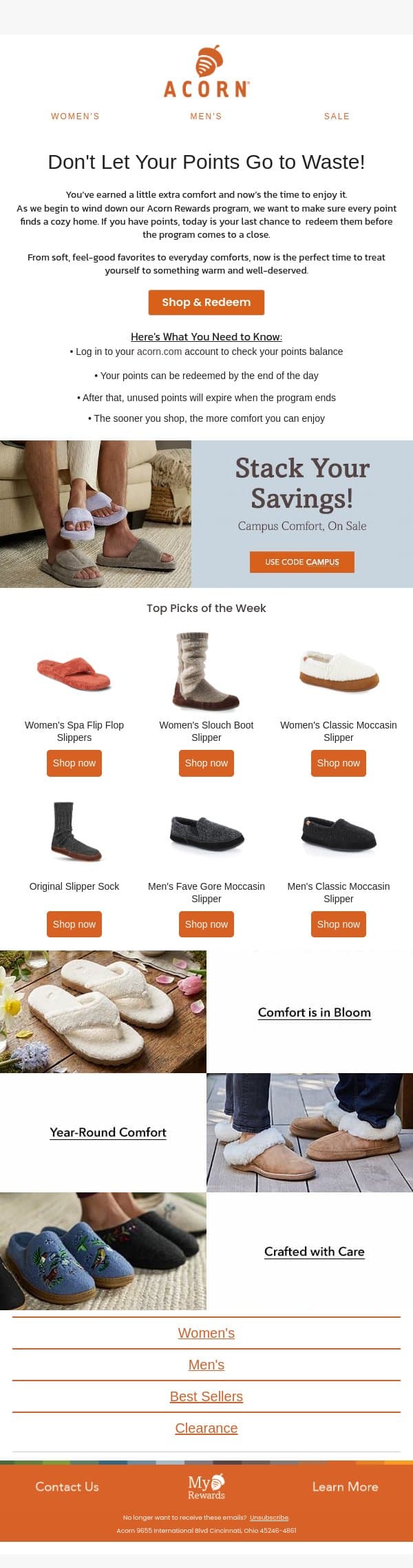 Last Chance! Points Are Expiring Today⏰ email from Acorn Sheepskin screenshot