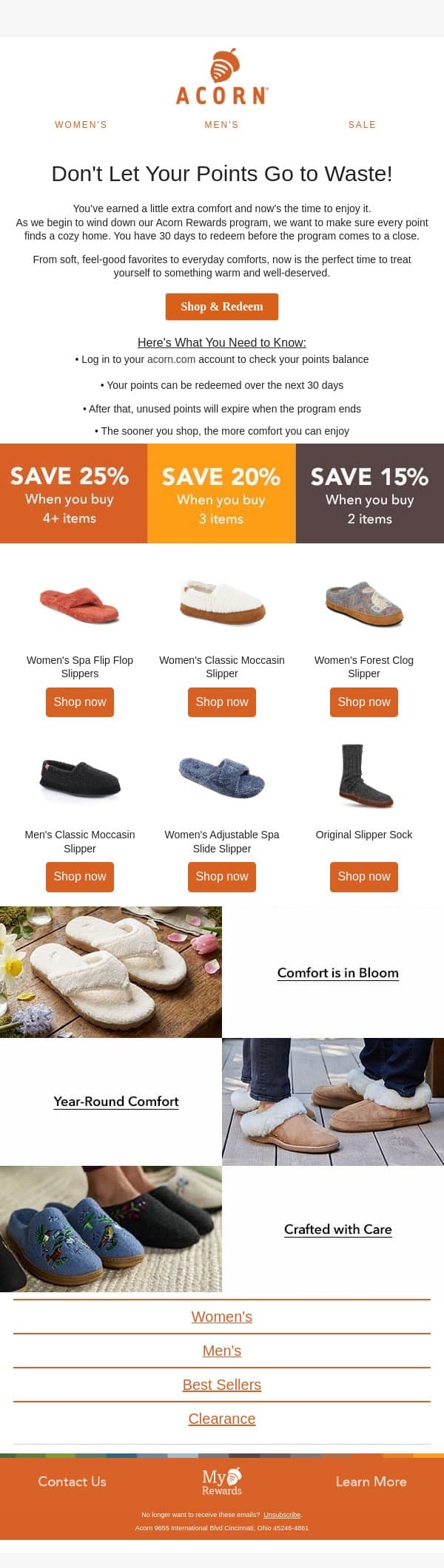 Important Update: Your Points Are Expiring Soon email from Acorn Sheepskin screenshot